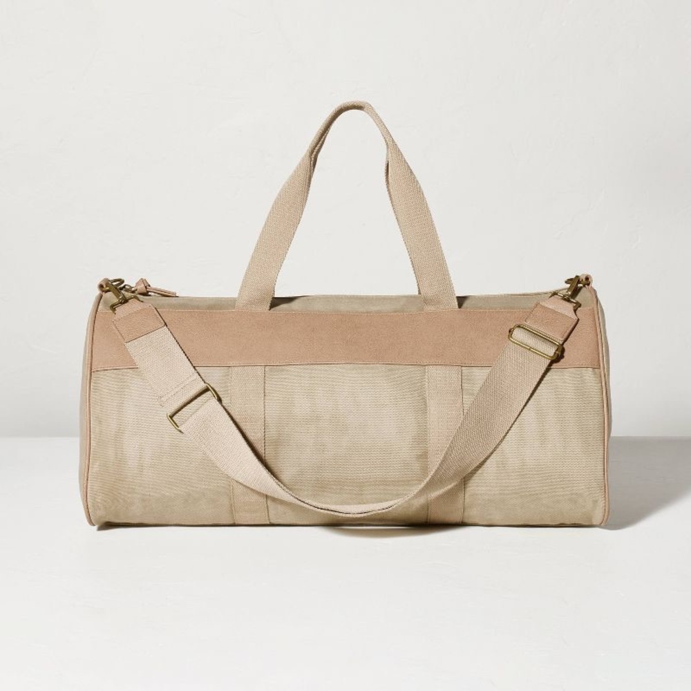 HEARTH & HAND Canvas Travel Duffel Bag Khaki NWT